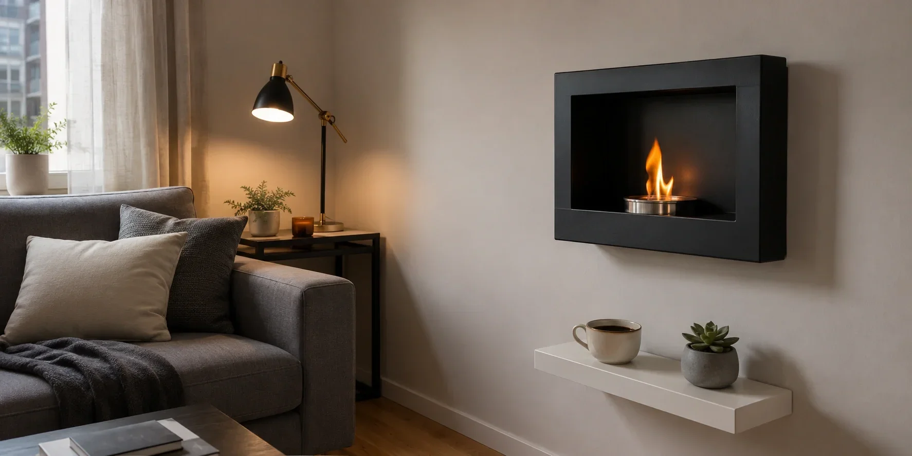 Gel fuel wall-mounted fireplace installation