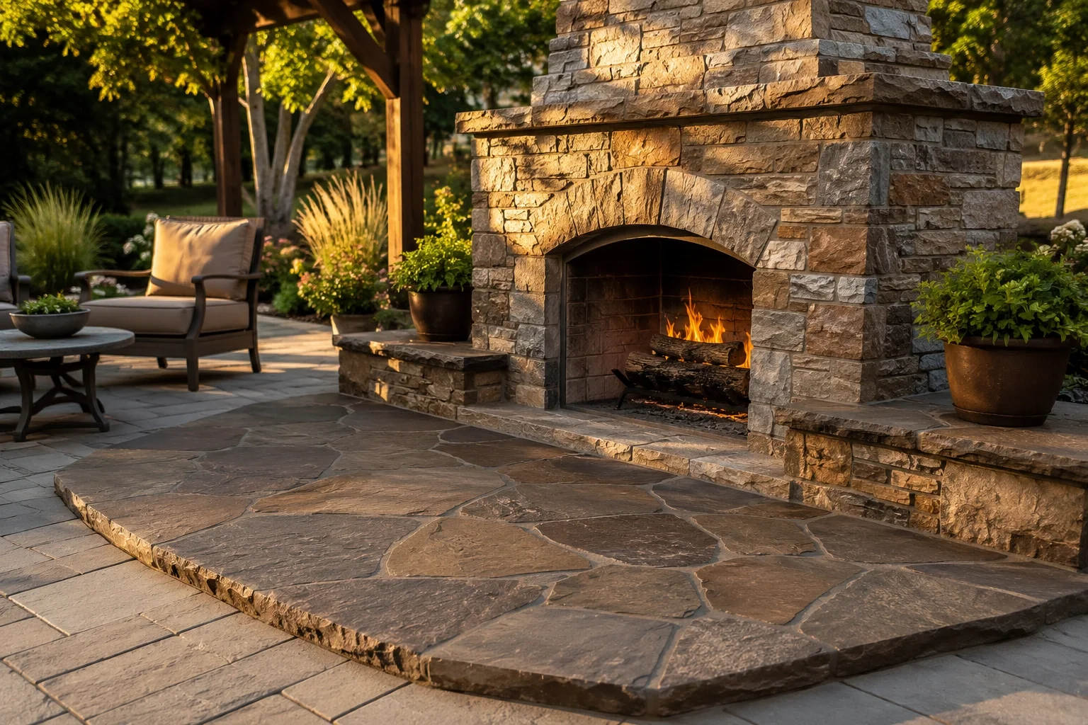 Outdoor fireplace hearth design