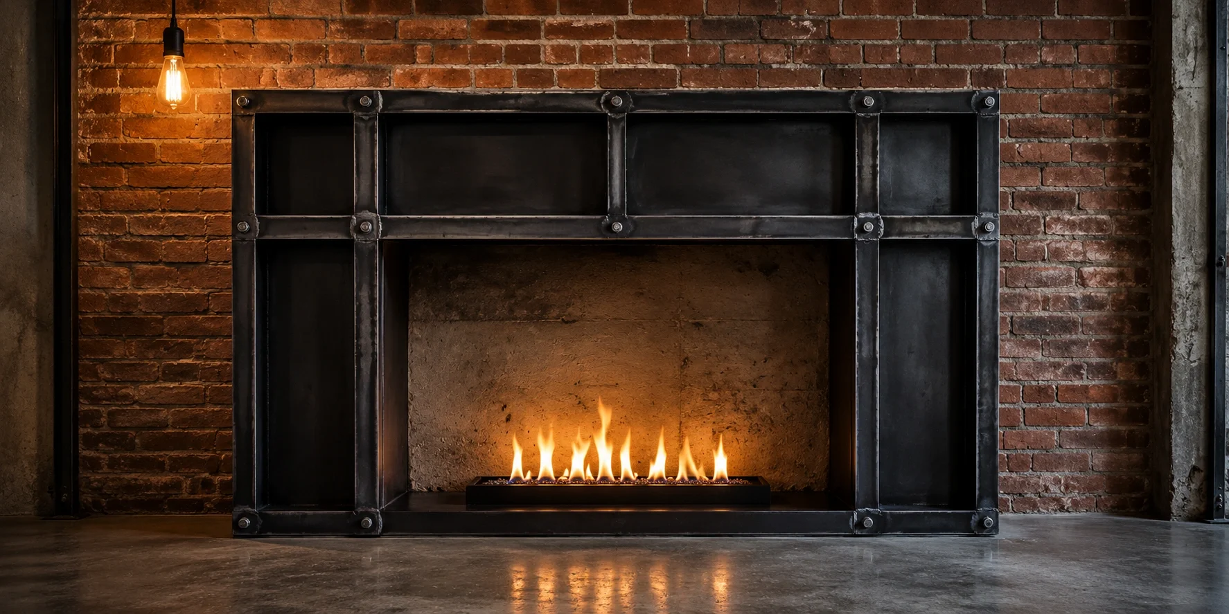 Industrial style metal fireplace surround