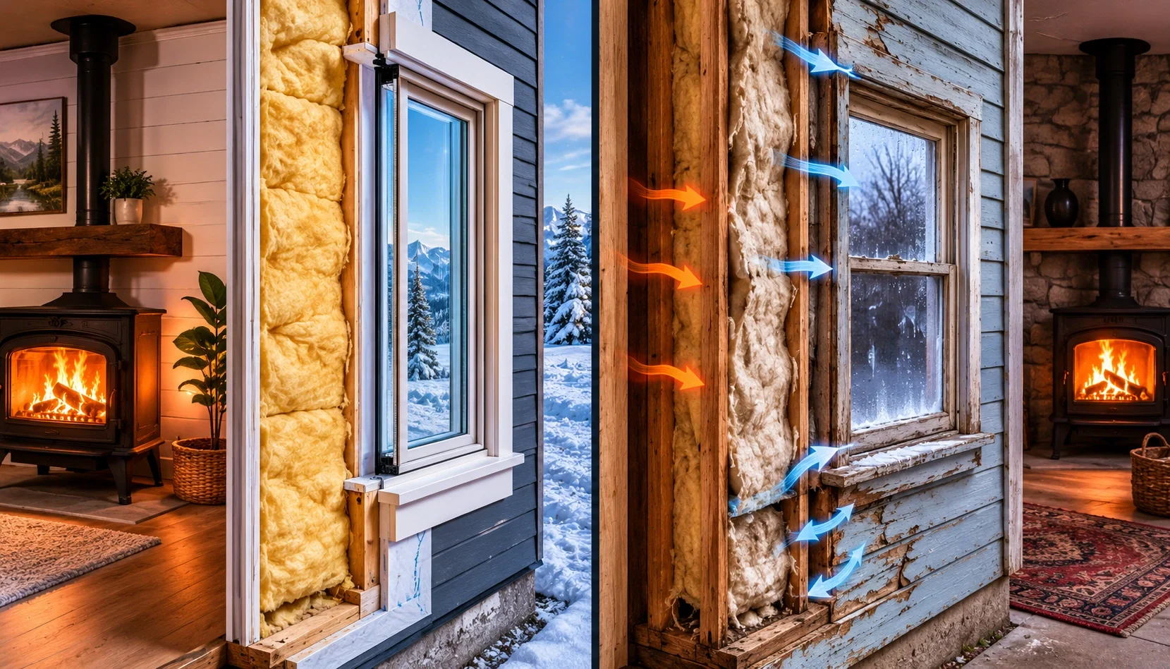 Different insulation levels affecting fireplace sizing
