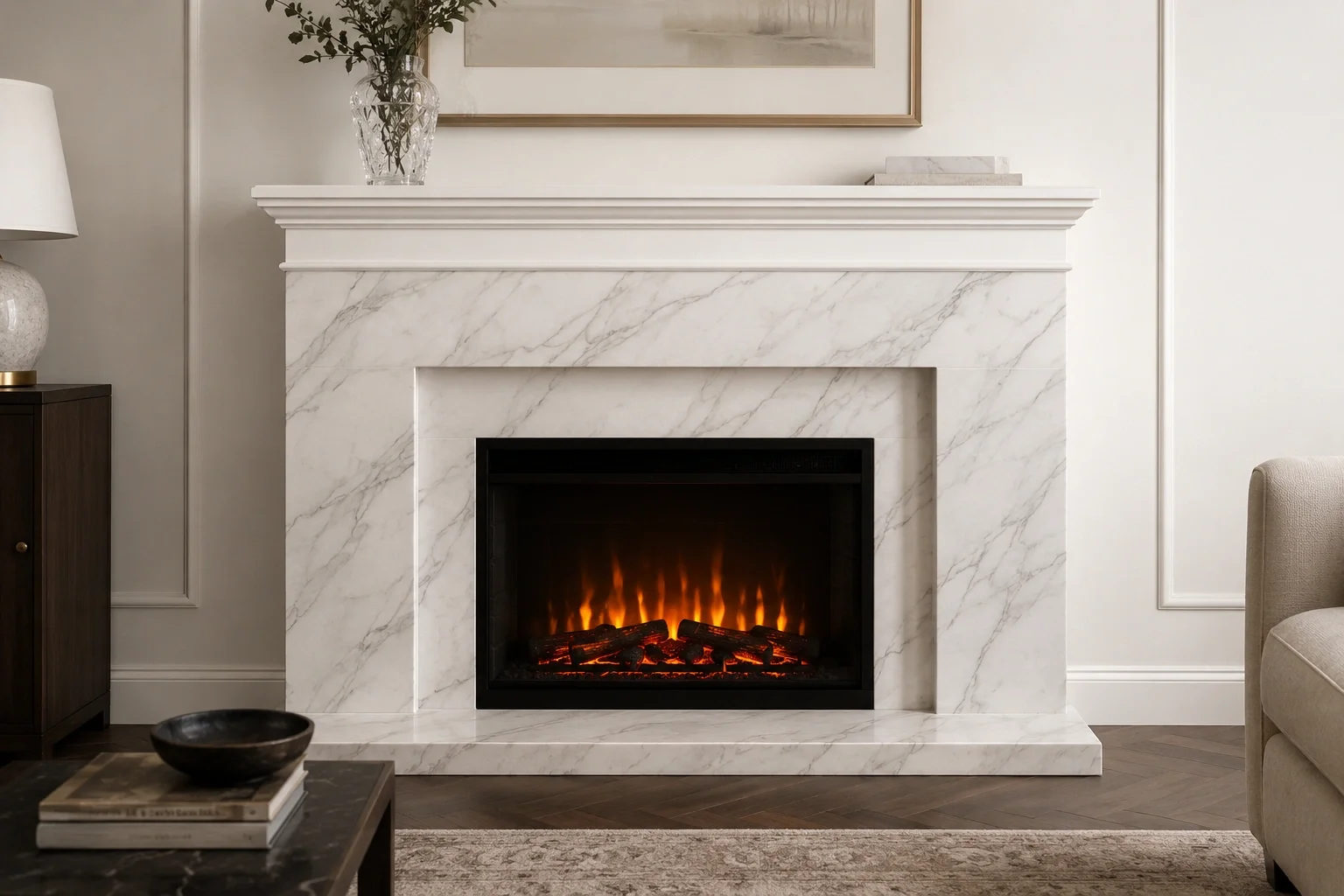 Faux marble fireplace surround