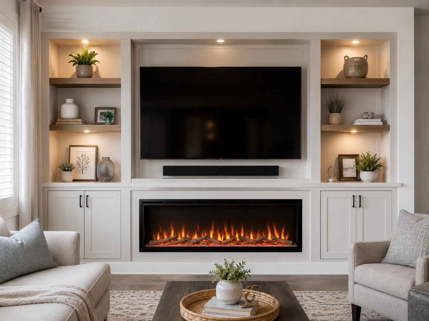 Media wall set fireplace with TV integration