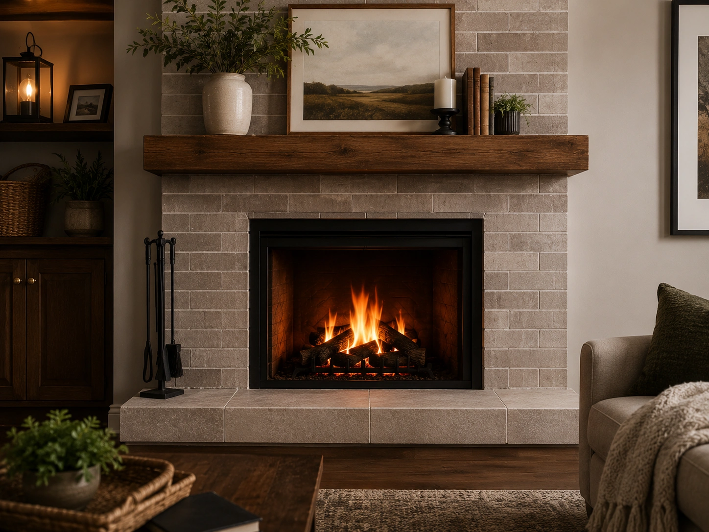 Mid-range fireplace wall with quality materials