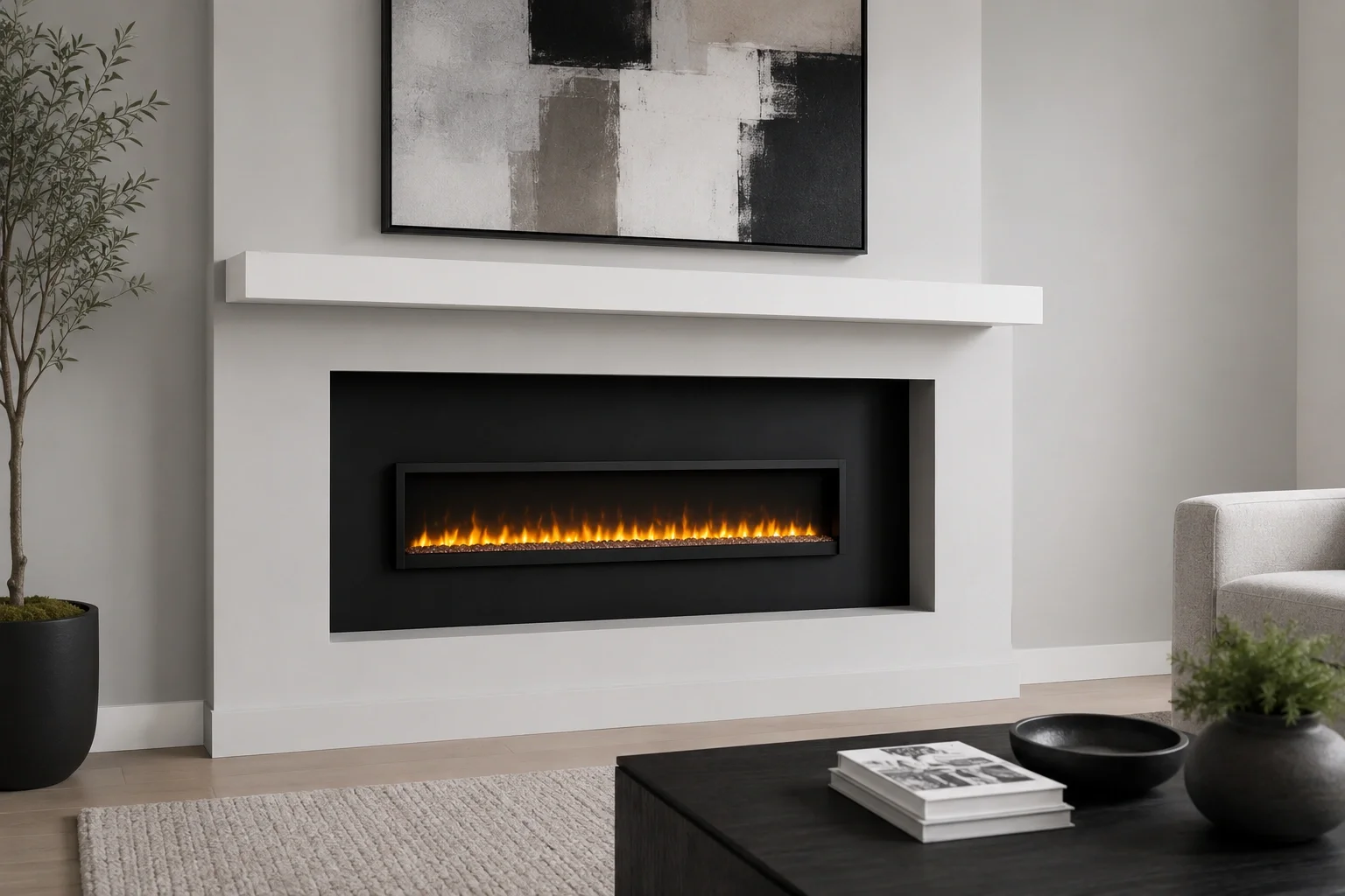 Modern minimalist faux fireplace design