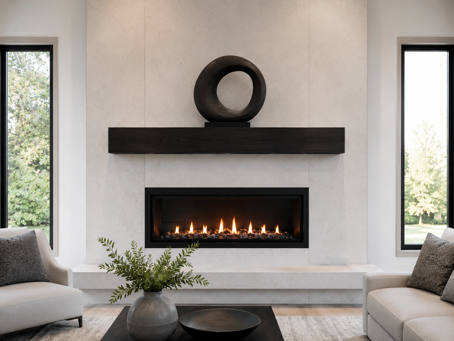 Modern minimalist fireplace decor with clean lines