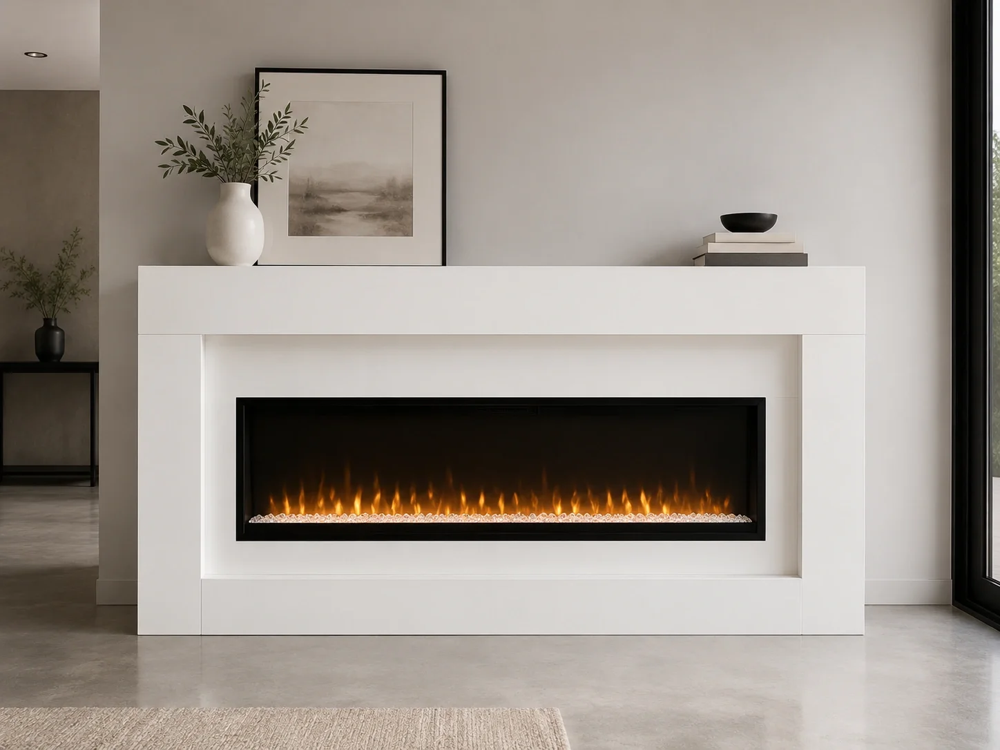 Minimalist modern fireplace frame with clean lines