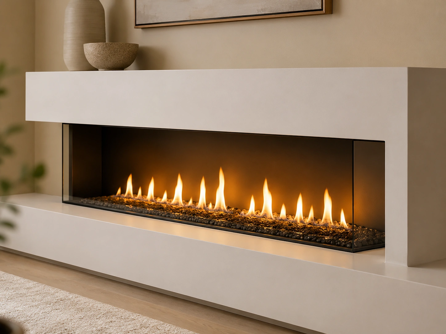 Modern fireplace with clean lines and minimal design