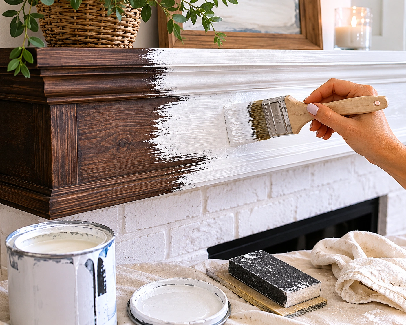 Painting wooden fireplace mantel and surround