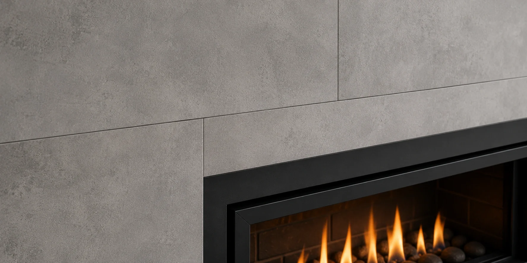 Porcelain tile fireplace with modern aesthetic