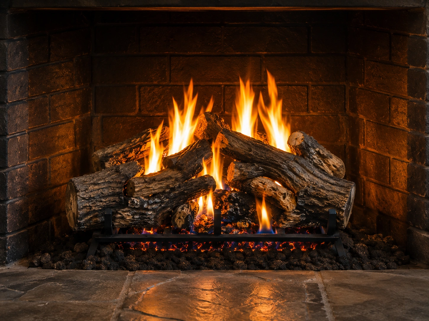 Propane fireplace log set with realistic logs