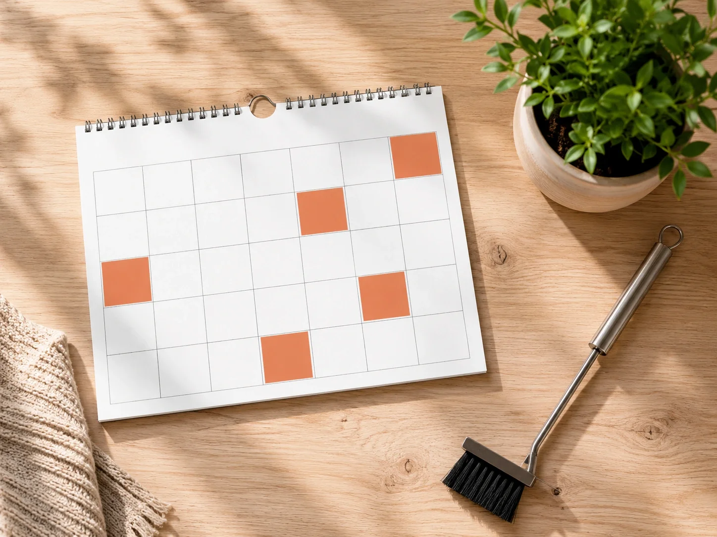 Fireplace maintenance calendar concept with tools