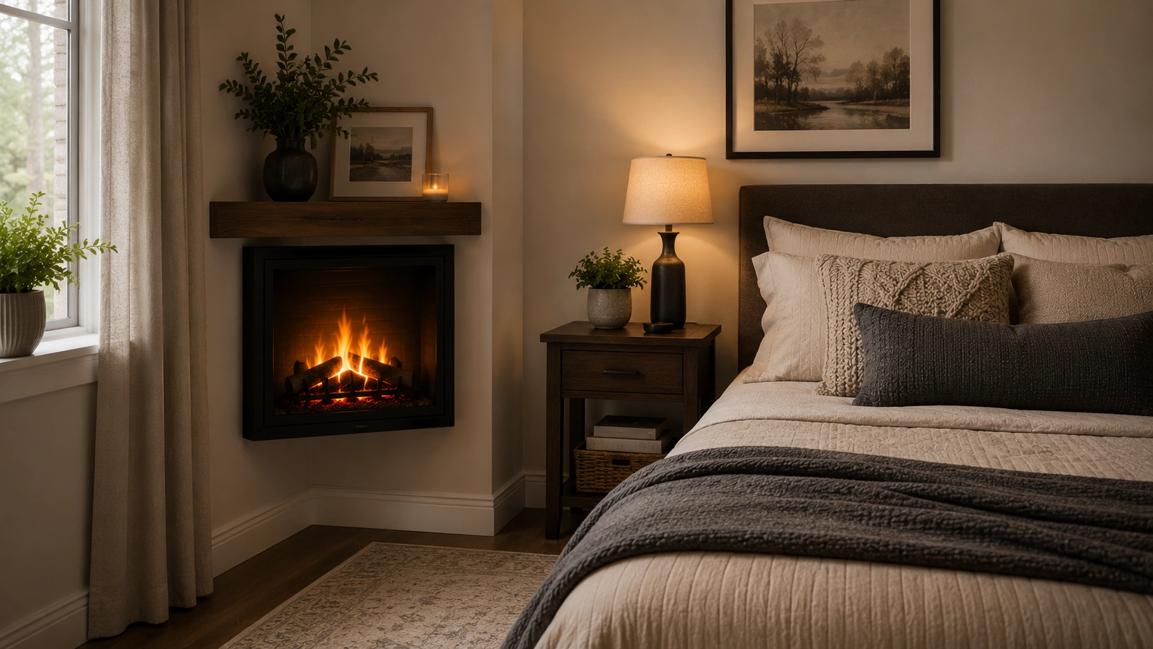 Small Bedroom Fireplace Space-Saving Solution