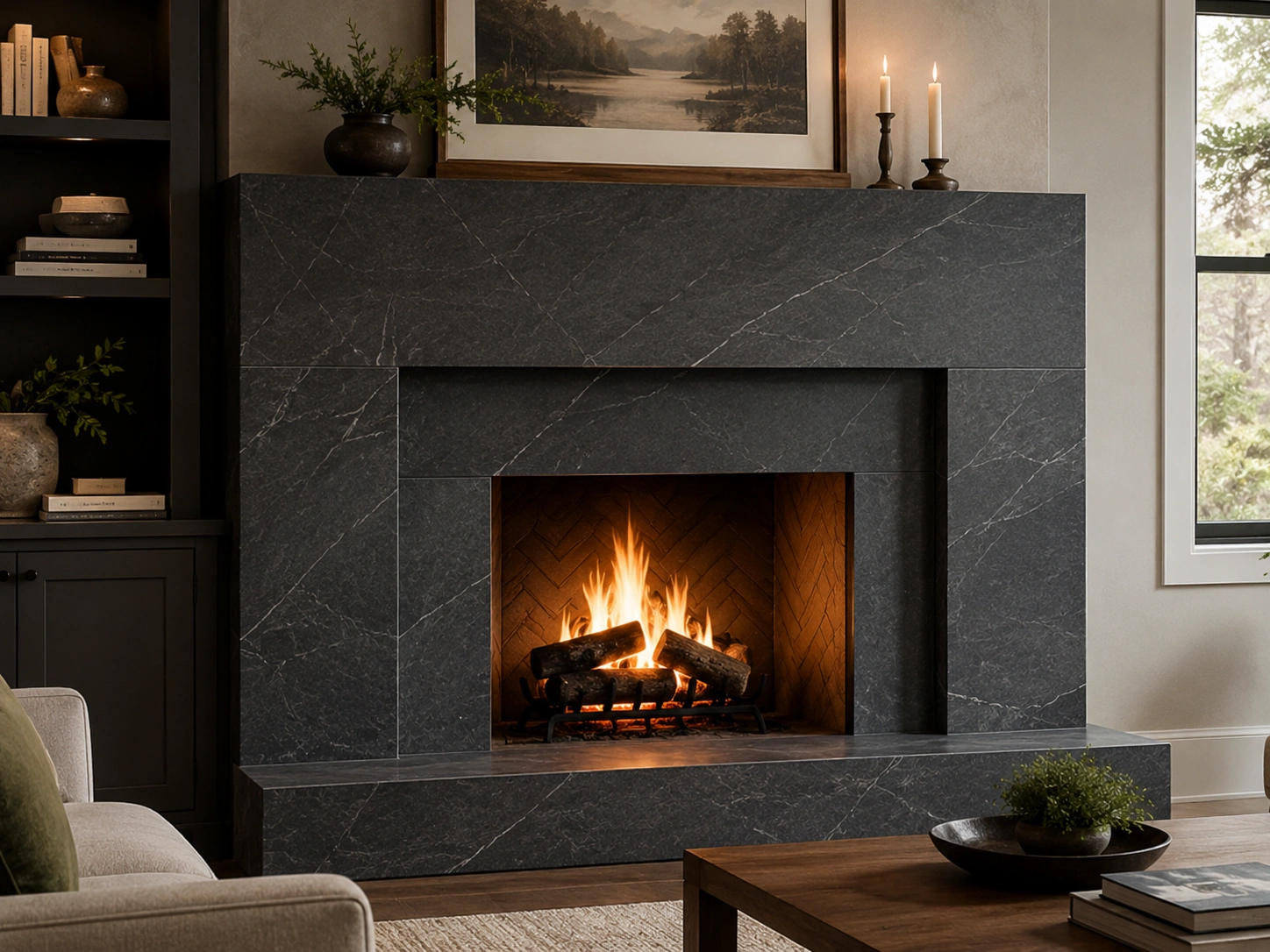 Elegant soapstone fireplace