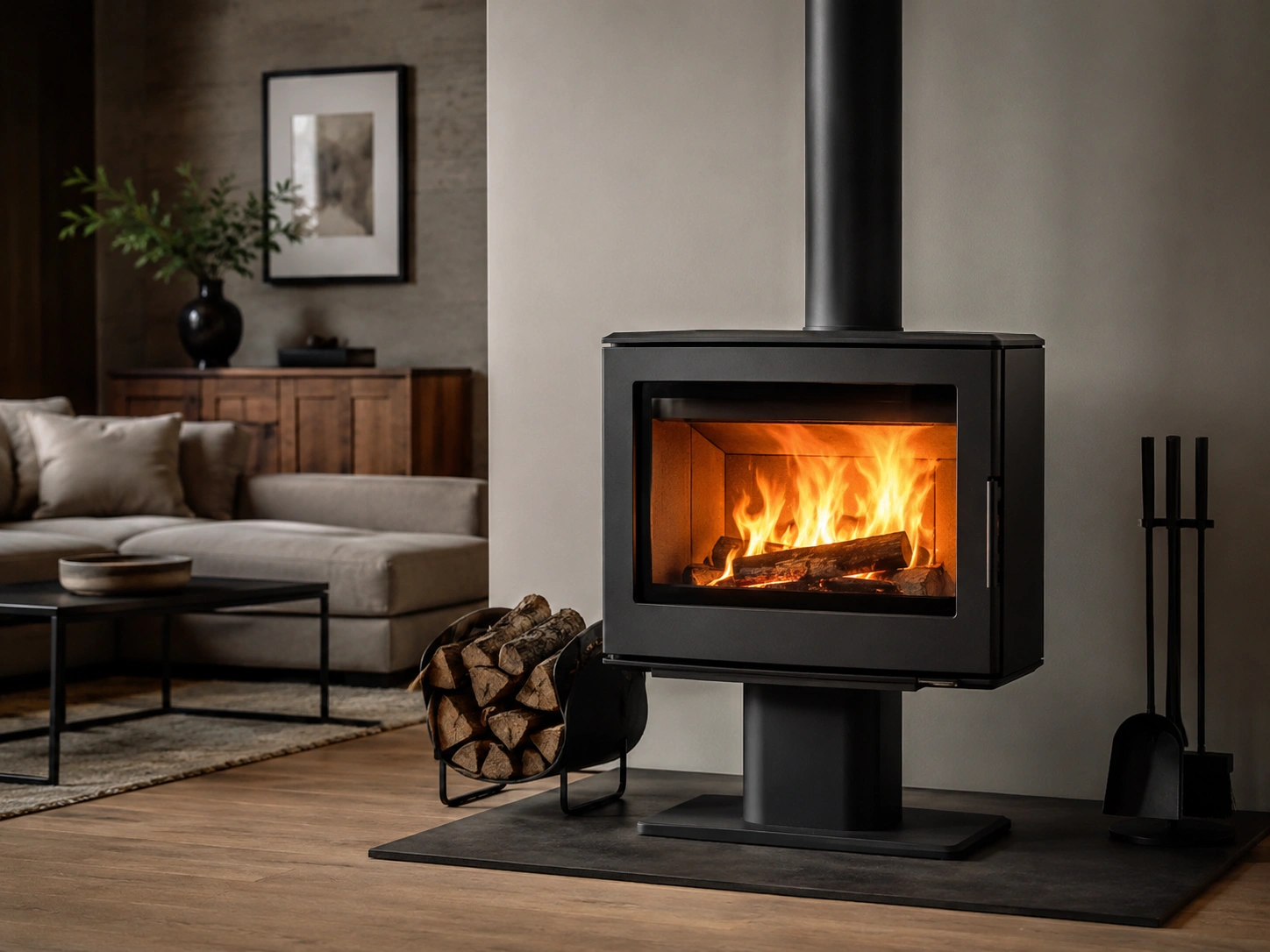 Modern stove fireplace in contemporary living space