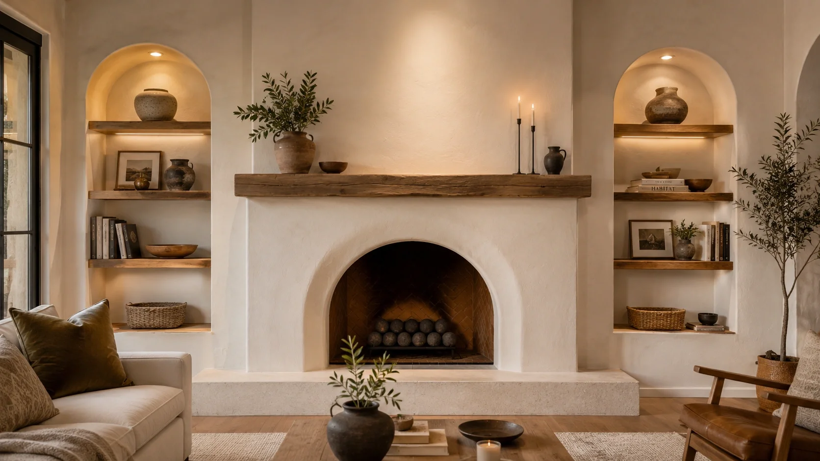 Various design variations for stucco fireplaces