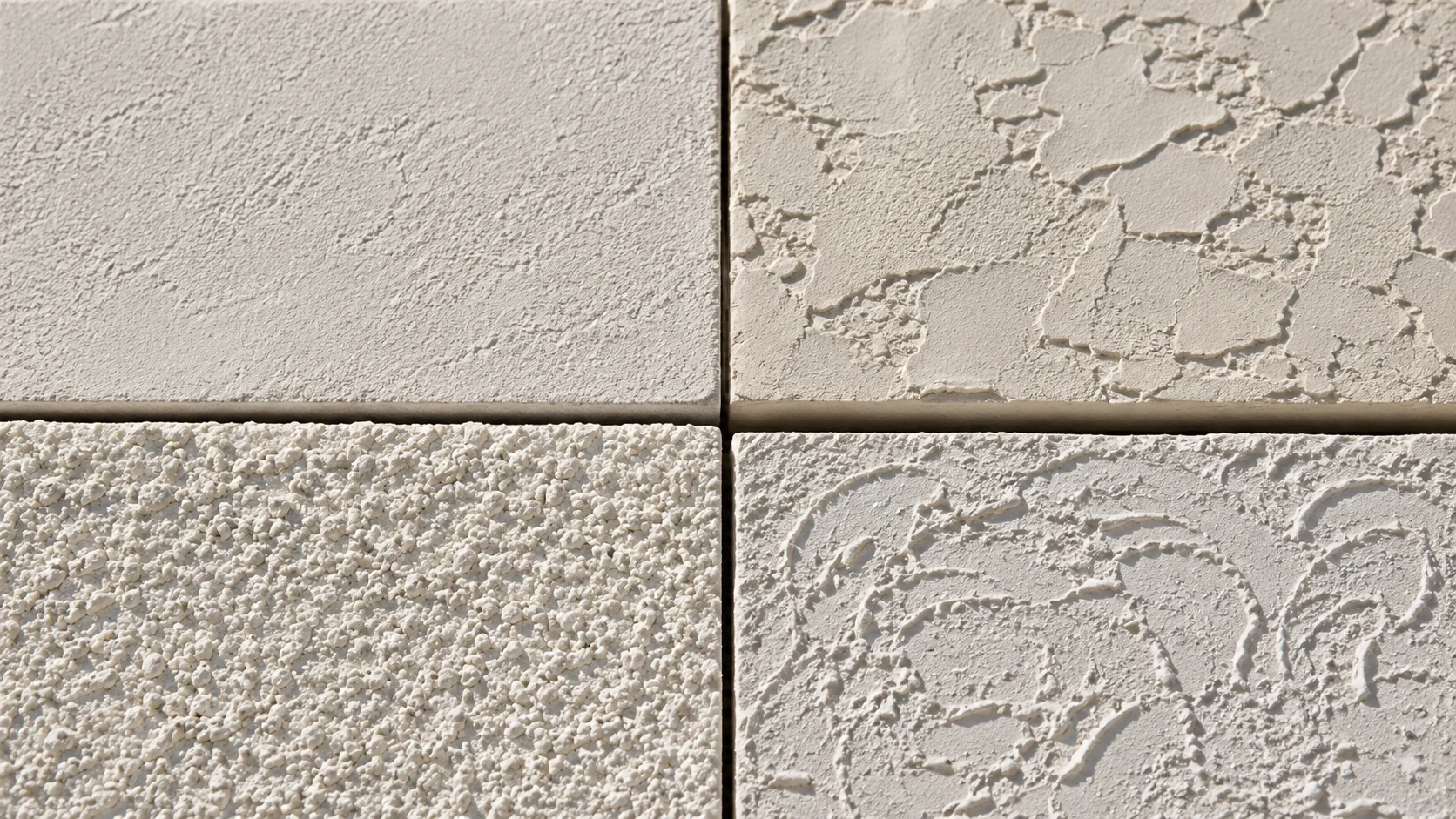 Close-up of different stucco texture patterns on fireplace