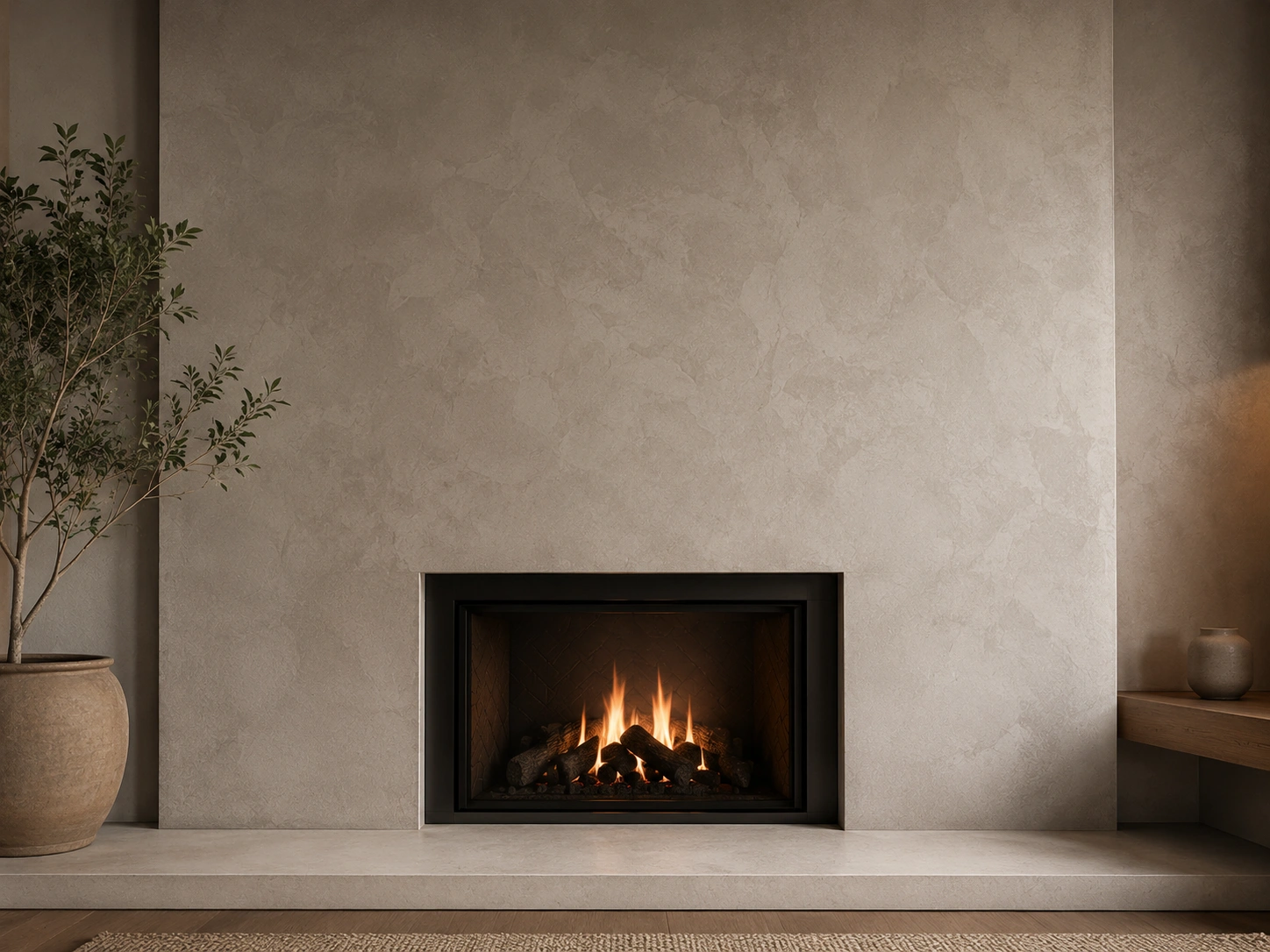Textured fireplace wall adding depth and interest