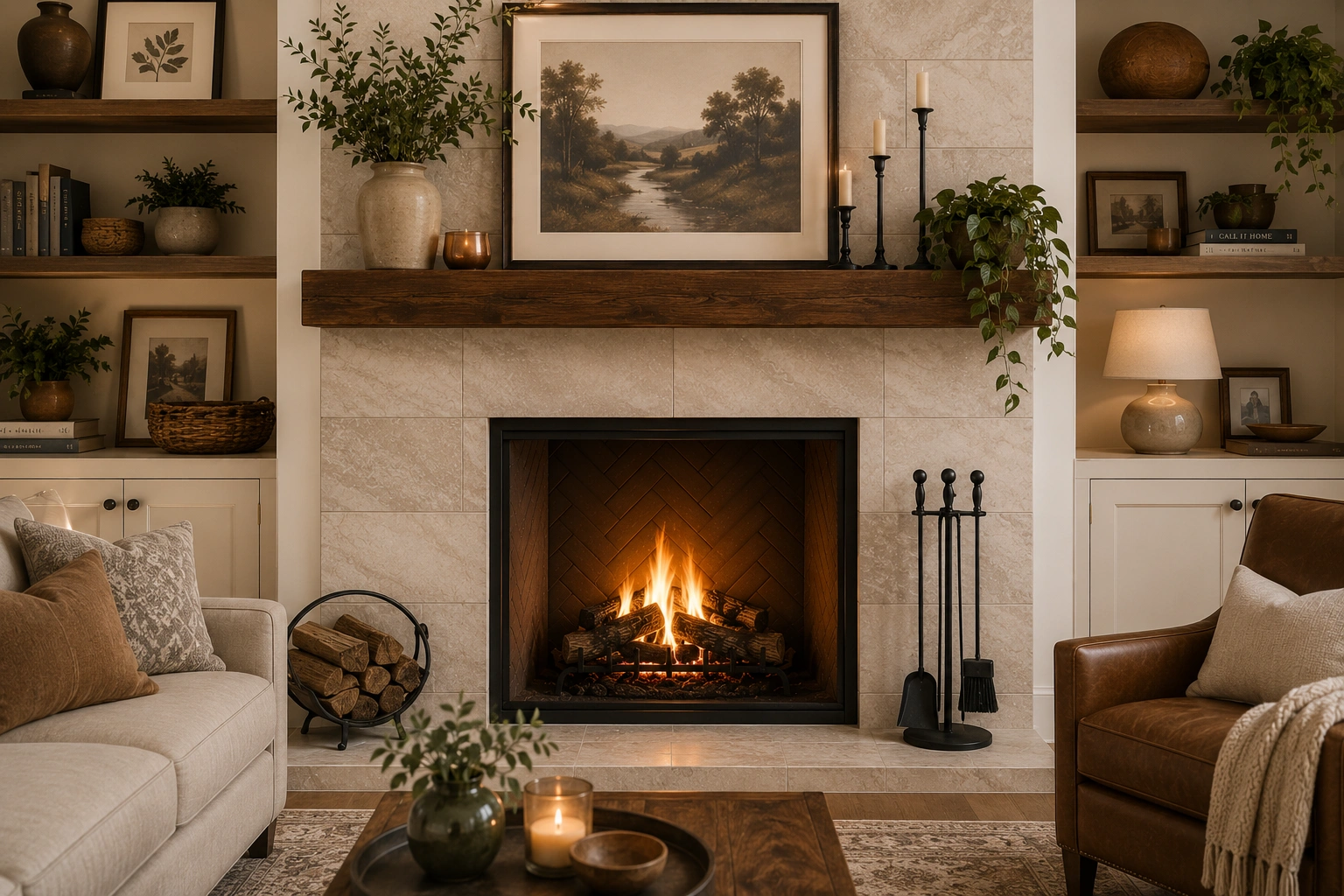 Decorating a tiled fireplace surround