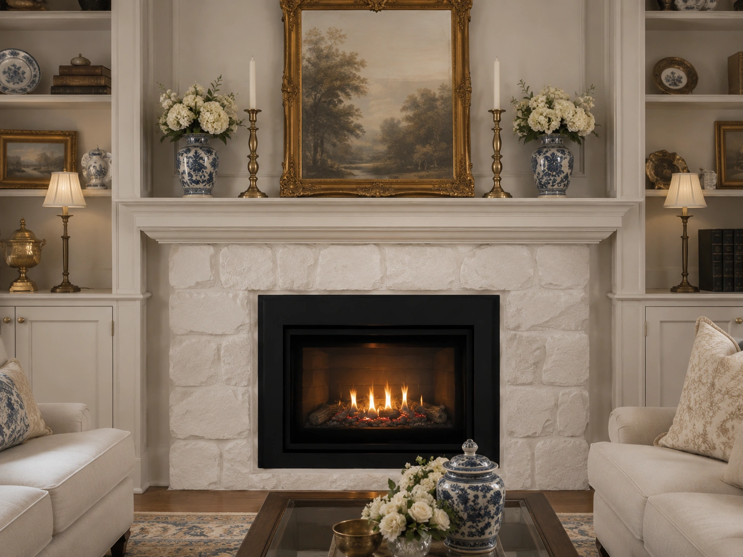 Traditional elegant fireplace decor with classic elements