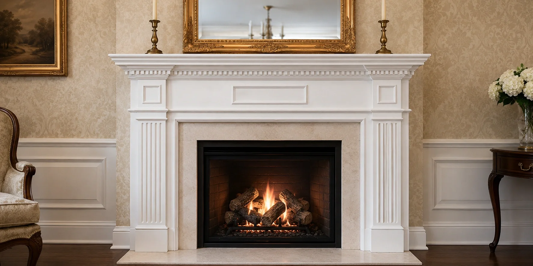Traditional fireplace surround with decorative molding