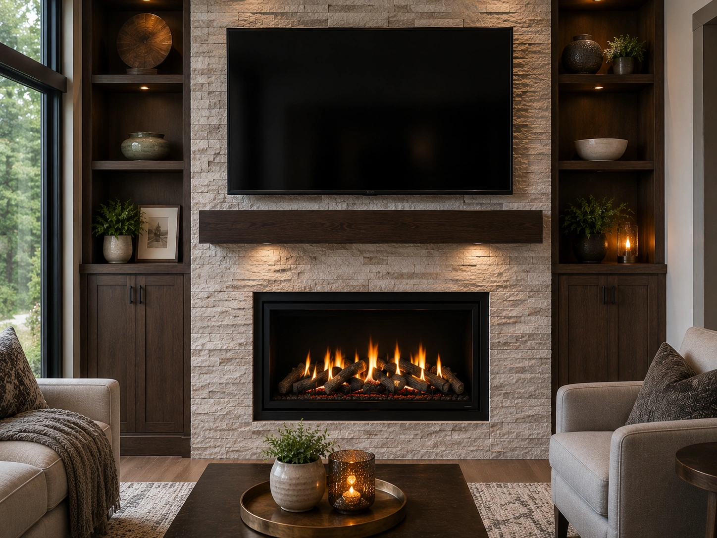 TV above gas fireplace with proper installation