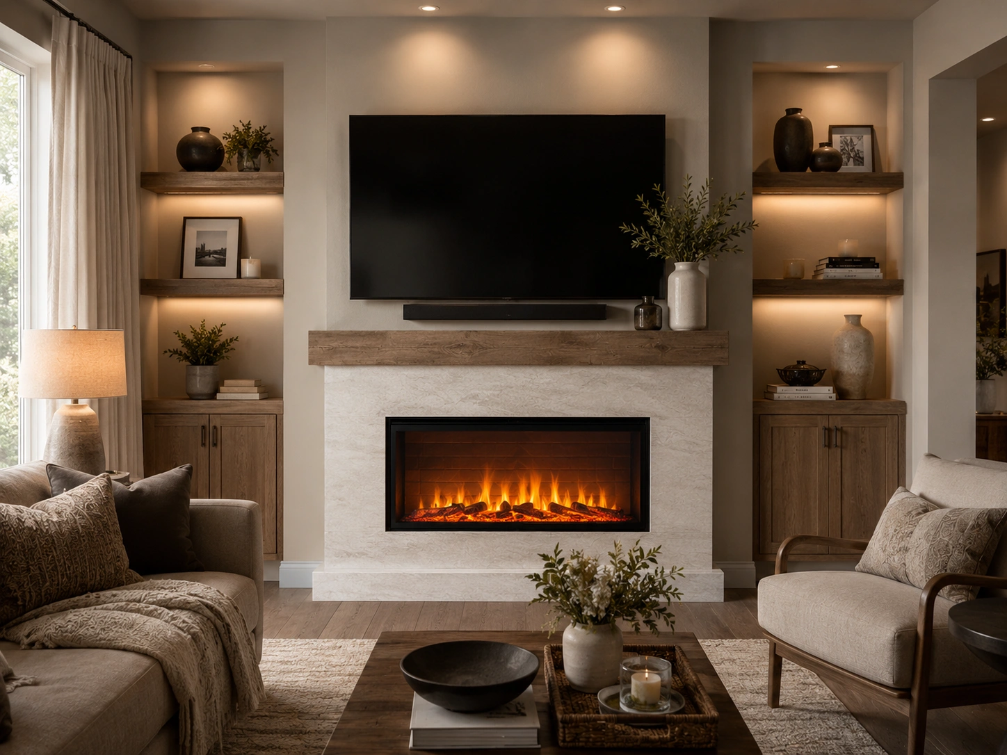 Modern TV fireplace combination in living room