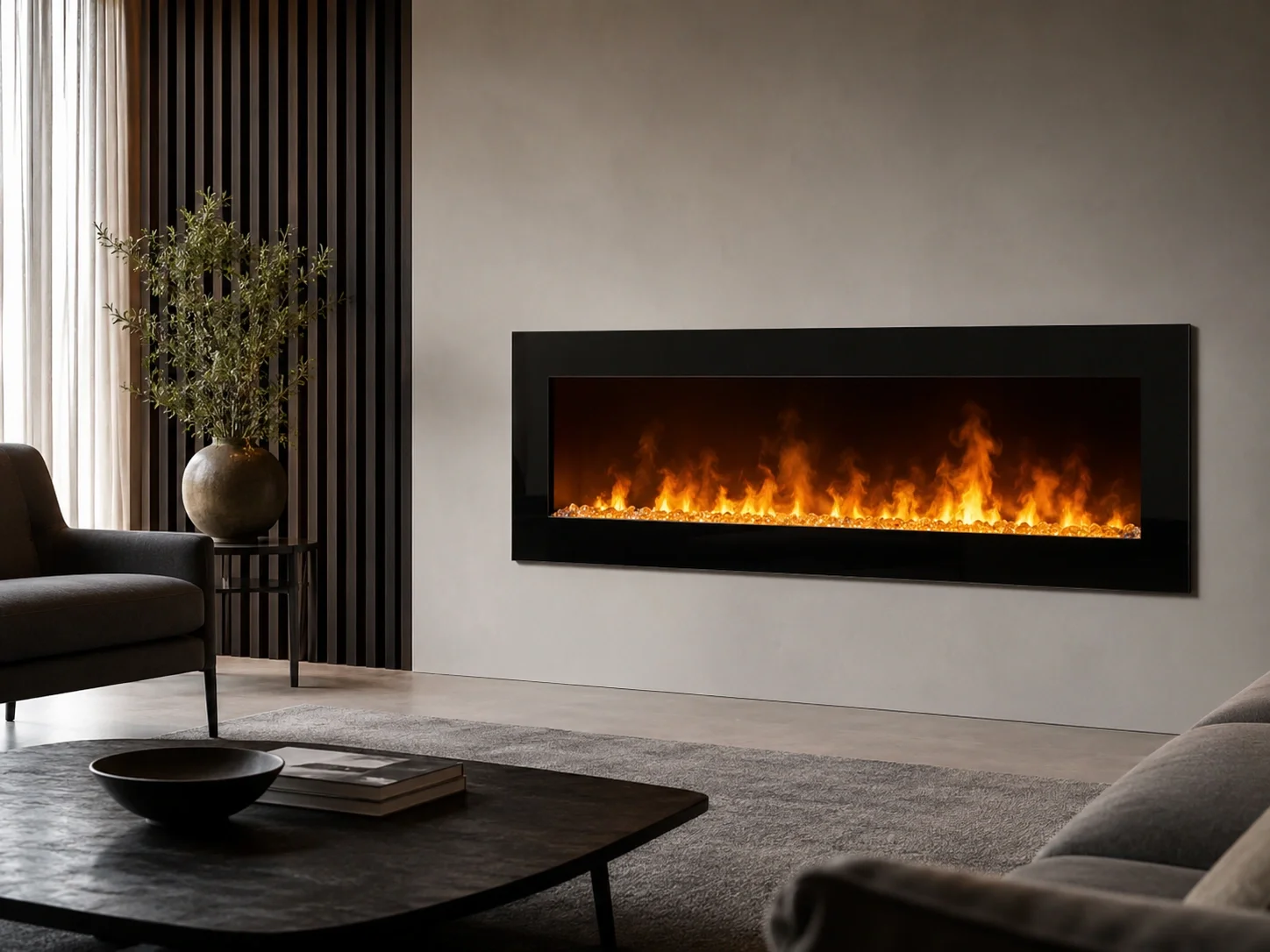 Modern wall-mounted vapor fireplace with minimalist design