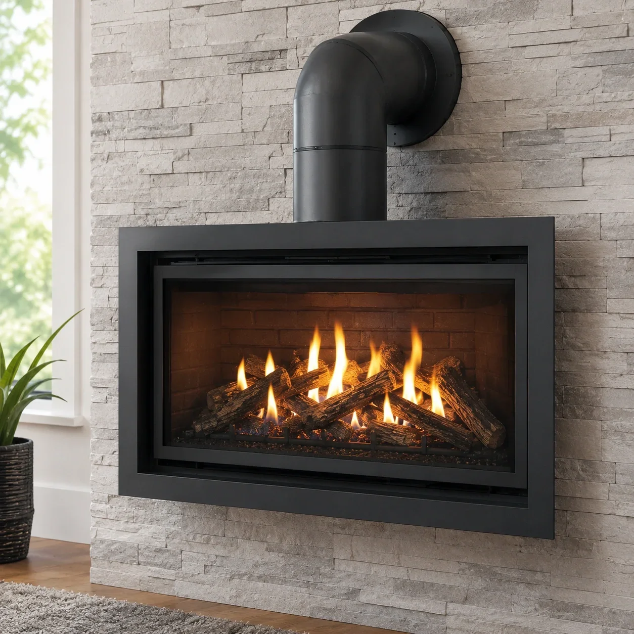 Vented gas fireplace with exhaust system