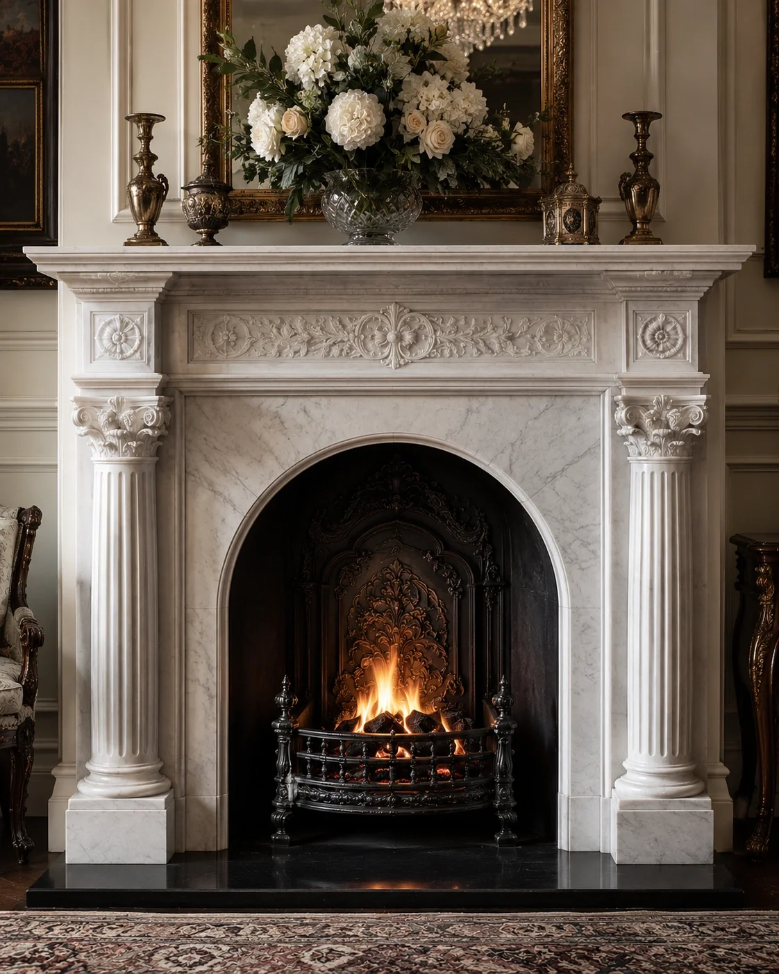 Elegant marble Victorian mantel with classical design