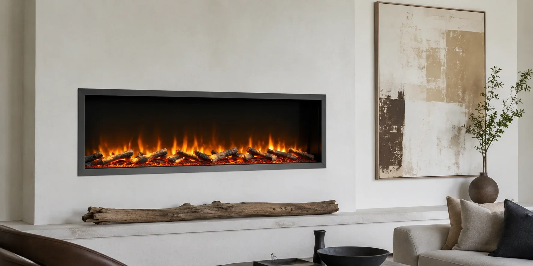 Recessed wall fireplace for built-in appearance