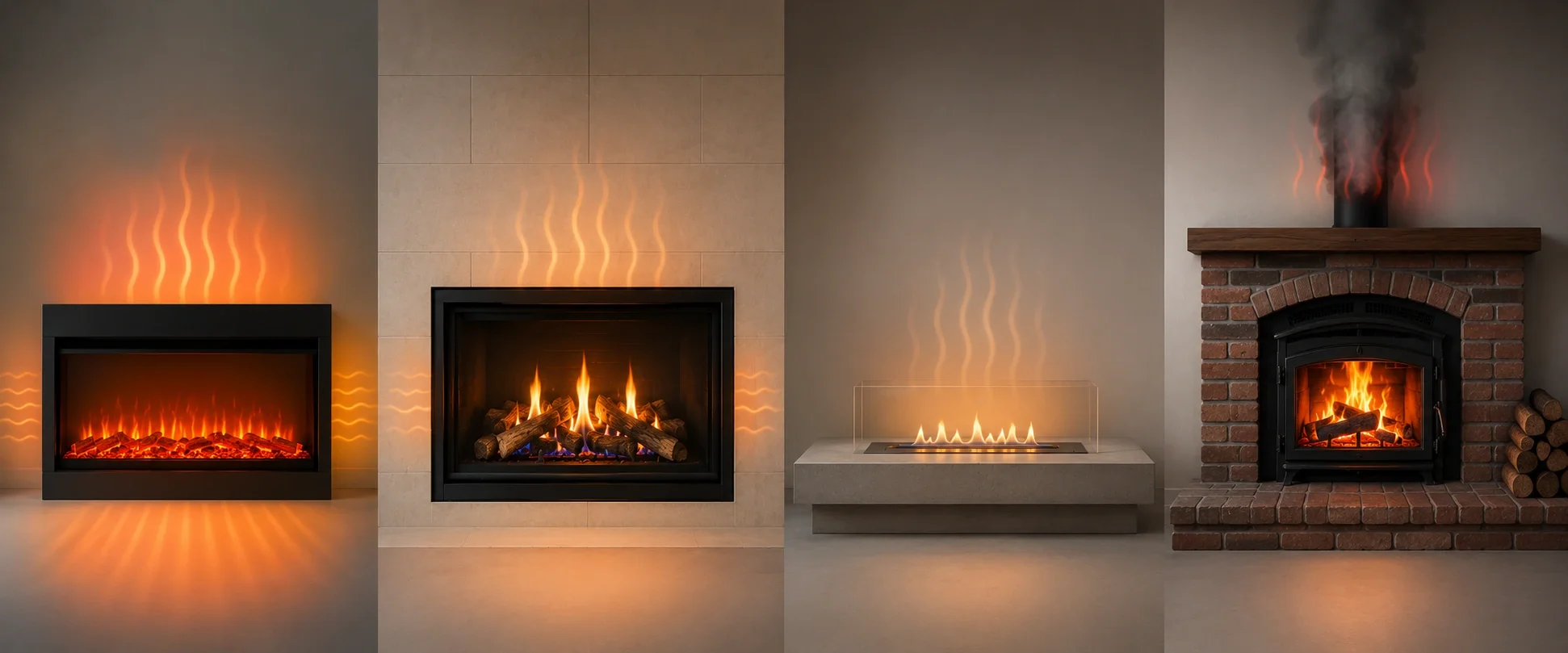 Energy efficiency comparison of different fireplace types