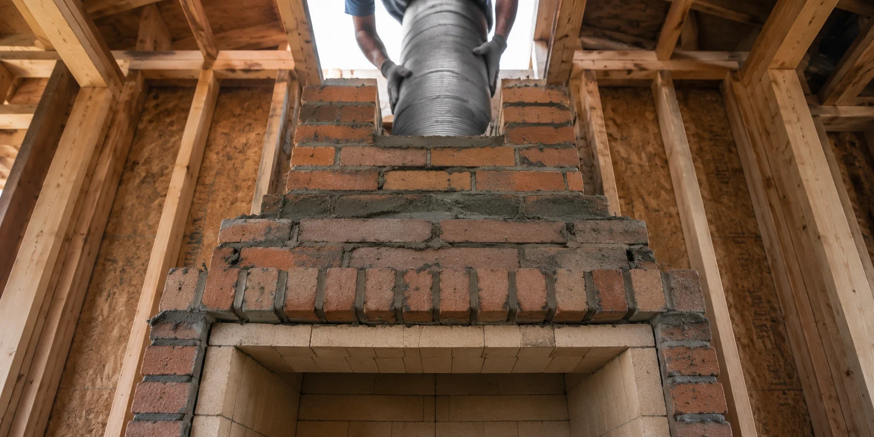 Wood-burning fireplace with chimney system installation
